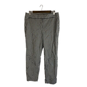 Loft Marisa Straight Ankle Crop Pants Sz 10 Black Gingham Check Mid-Rise